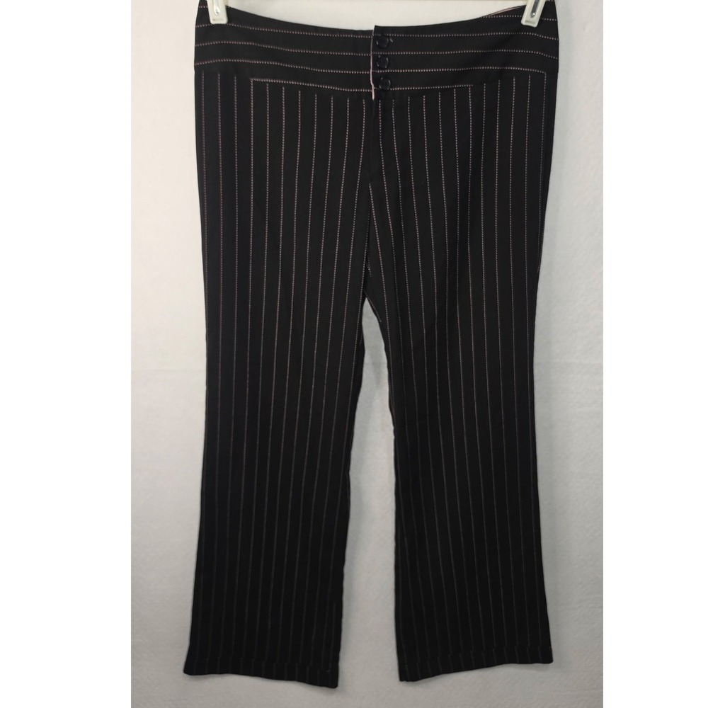 Y2K Diva-licious Black Pink Pinstripe Flare Pants Trousers Medium